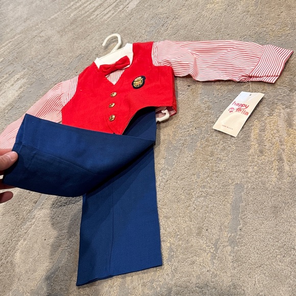 Vintage Toddler Boy 4 Pc Shirt Vest Pant Bowtie Pinstripe 2t happy Fella USA new - Picture 2 of 11